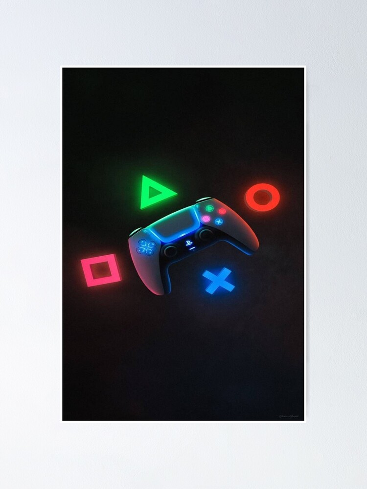 Art Poster Gaming Controller Neon Playstation