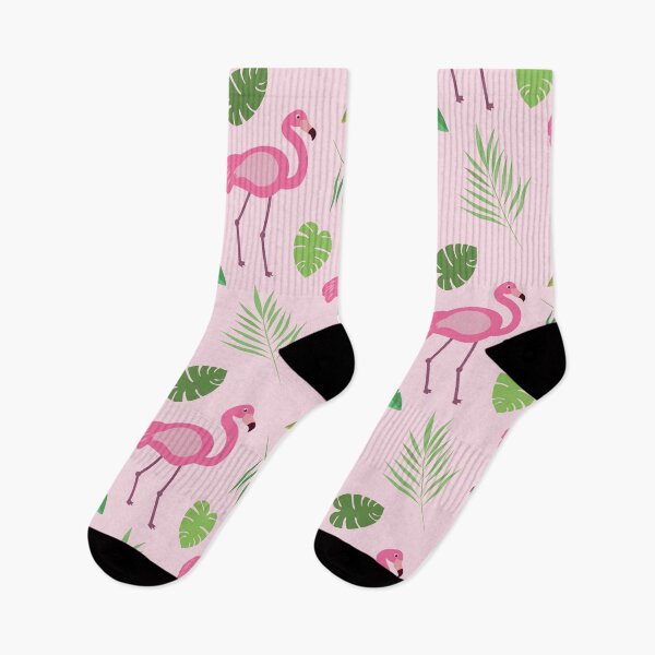Item preview, Cute Pink Flamingo pattern with green tropical leaves  designed and sold by Yasminepatterns .