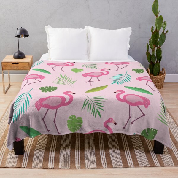 Item preview, Cute Pink Flamingo pattern with green tropical leaves designed and sold by Yasminepatterns .