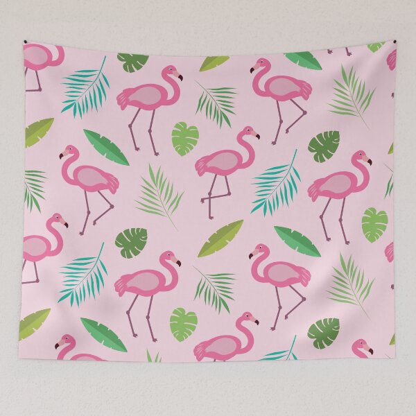 Item preview, Cute Pink Flamingo pattern with green tropical leaves  designed and sold by Yasminepatterns .