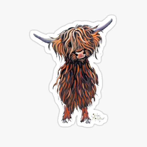 Vista previa del artículo con la obra «Vaca escocesa peluda de las Tierras Altas 'WEE M' de Shirley Macarthur», diseñado y vendido por Shirley MacArthur Limited.