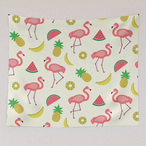 Item preview, Cute  red Flamingo bird pattern with pineapple, watermelon and banana designed and sold by Yasminepatterns .