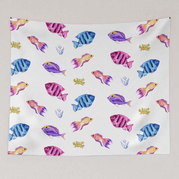 Item preview, Colorful Watercolor Tropical Fish and Coral designed and sold by silviaol.