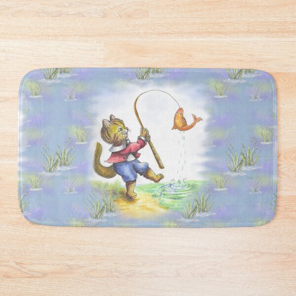 Item preview, Cat Fishing in Cat Tails Watercolor designed and sold by CheranY.