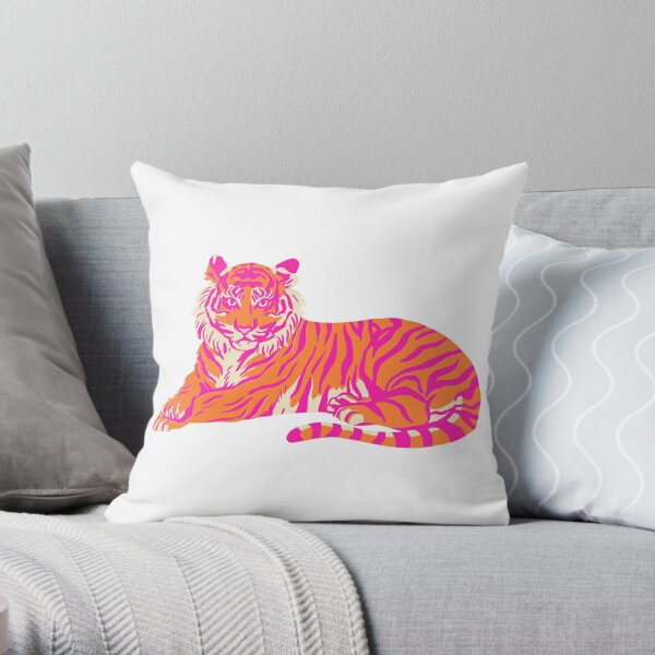 Pink and Orange Tiger Throw Pillow