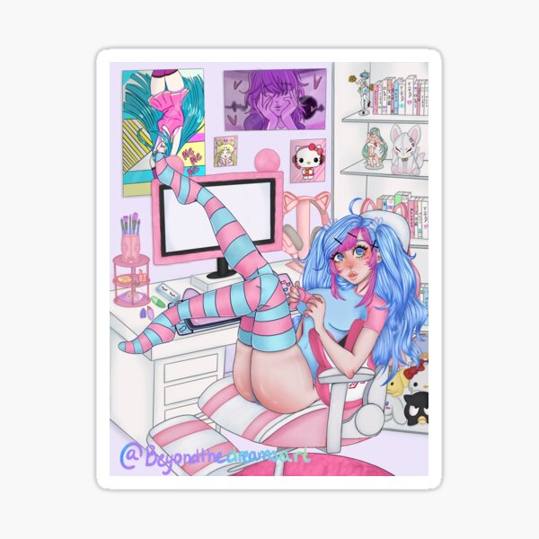 Dark Anime Girl Wall Art, anime aesthetic print, gothic Emo, gamer room  art, gaming gift, pink pastel, egirl, streamer Lofi, Kawaii cozy art