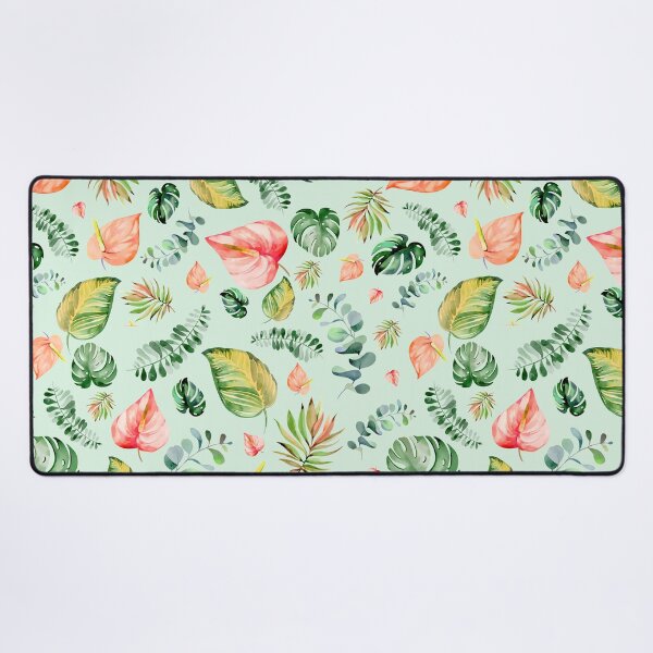 Item preview, Colorful tropical flowers, anthurium, tailflower, flamingo flower, and laceleaf, teal green leaves, watercolor tropical florals designed and sold by Orianah.