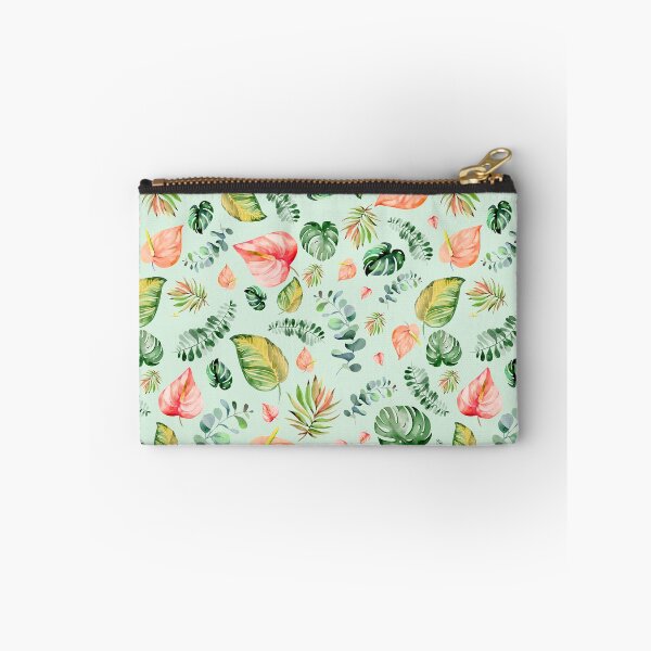 Item preview, Colorful tropical flowers, anthurium, tailflower, flamingo flower, and laceleaf, teal green leaves, watercolor tropical florals designed and sold by Orianah.