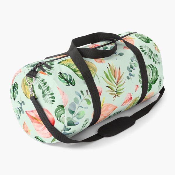 Item preview, Colorful tropical flowers, anthurium, tailflower, flamingo flower, and laceleaf, teal green leaves, watercolor tropical florals designed and sold by Orianah.