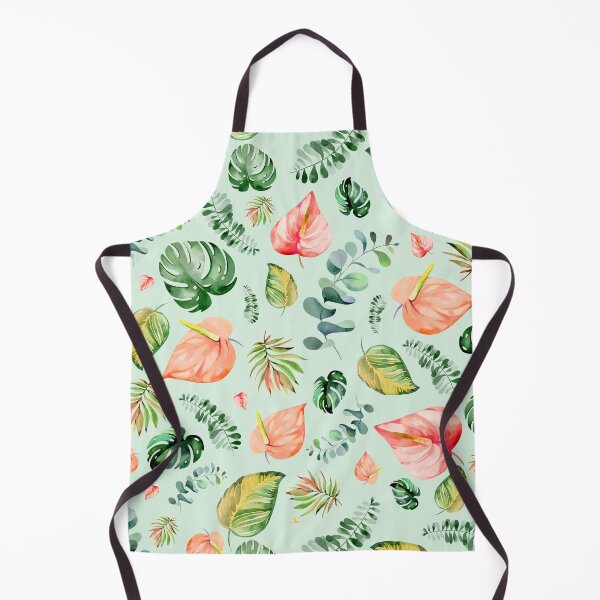 Item preview, Colorful tropical flowers, anthurium, tailflower, flamingo flower, and laceleaf, teal green leaves, watercolor tropical florals designed and sold by Orianah.