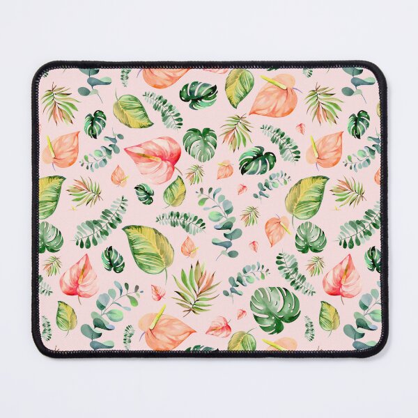 Item preview, Colorful tropical flowers, anthurium, tailflower, flamingo flower, and laceleaf, teal green leaves, watercolor tropical florals designed and sold by Orianah.