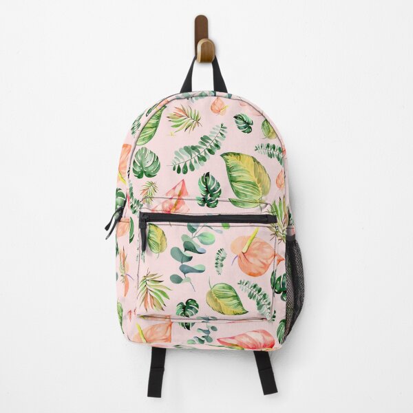 Item preview, Colorful tropical flowers, anthurium, tailflower, flamingo flower, and laceleaf, teal green leaves, watercolor tropical florals designed and sold by Orianah.