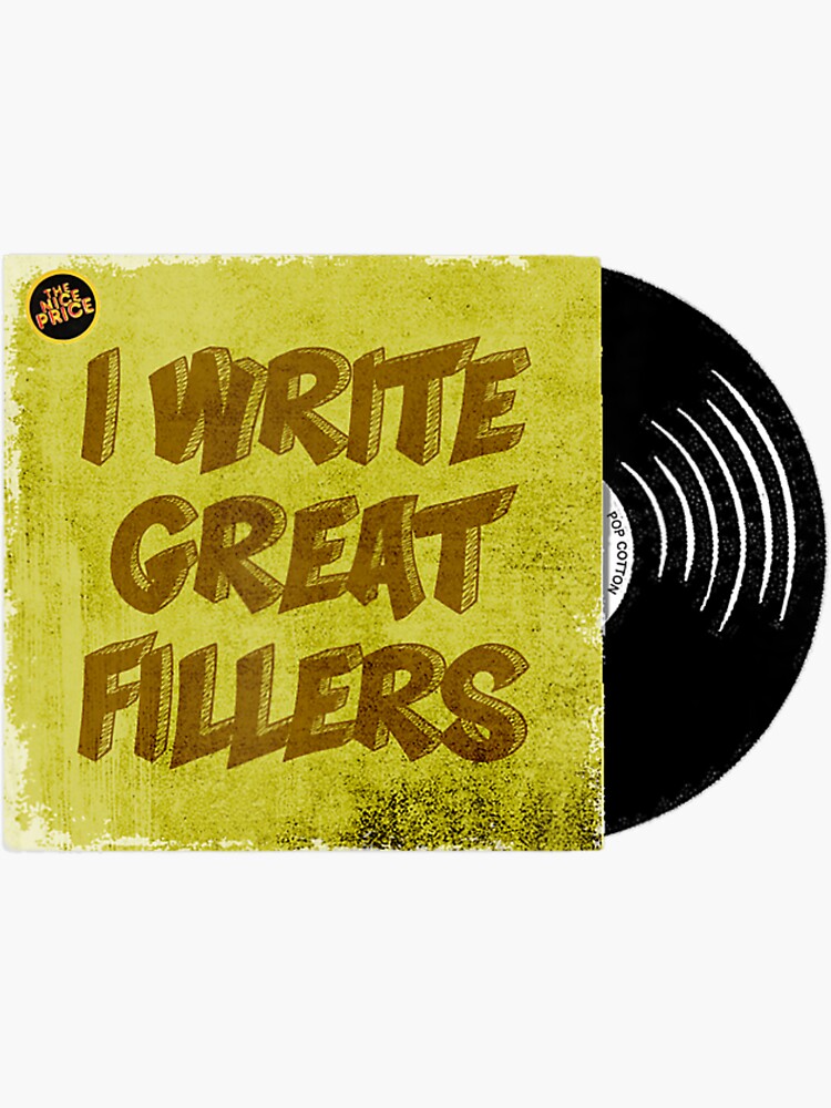 "Retro Vinyl Records Album Cover Art I Write Great Fillers" Sticker for