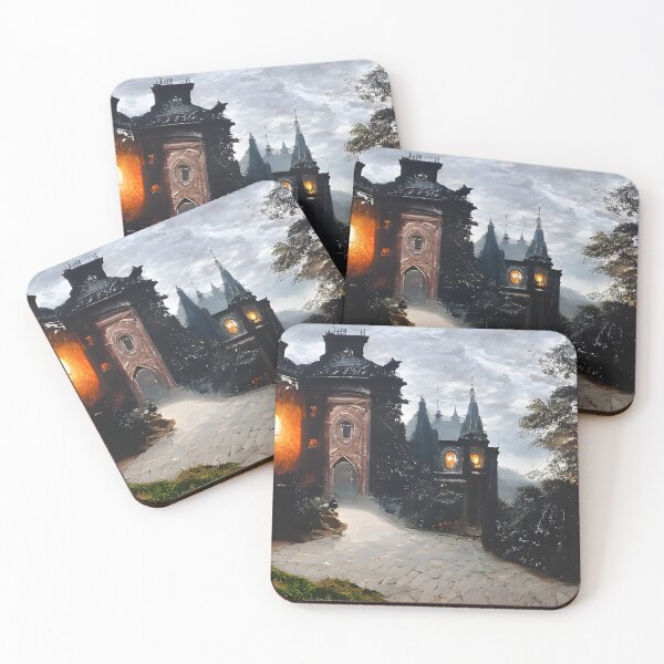Item preview, Entrance to a gothic mansion lit by lanterns designed and sold by fizzribbit.