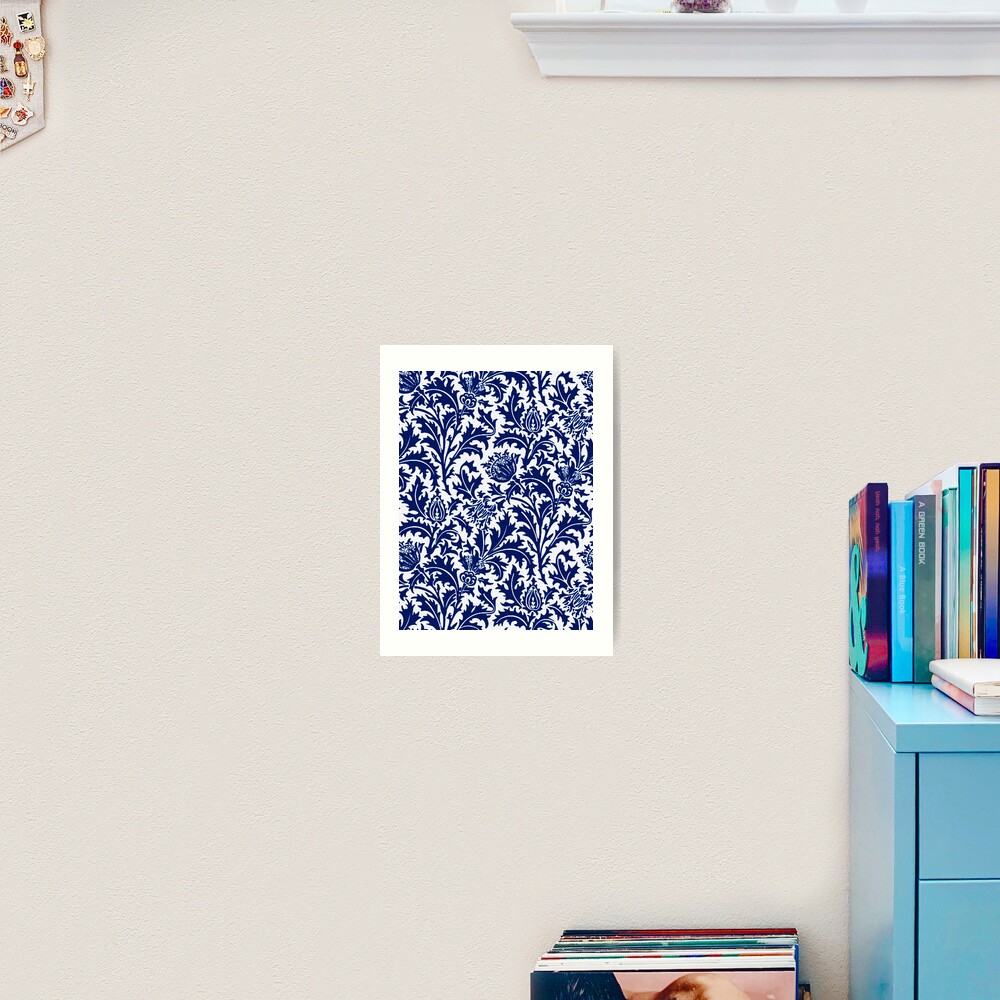 "William Morris Thistle Damask, Cobalt Blue And White " Art Print By ...