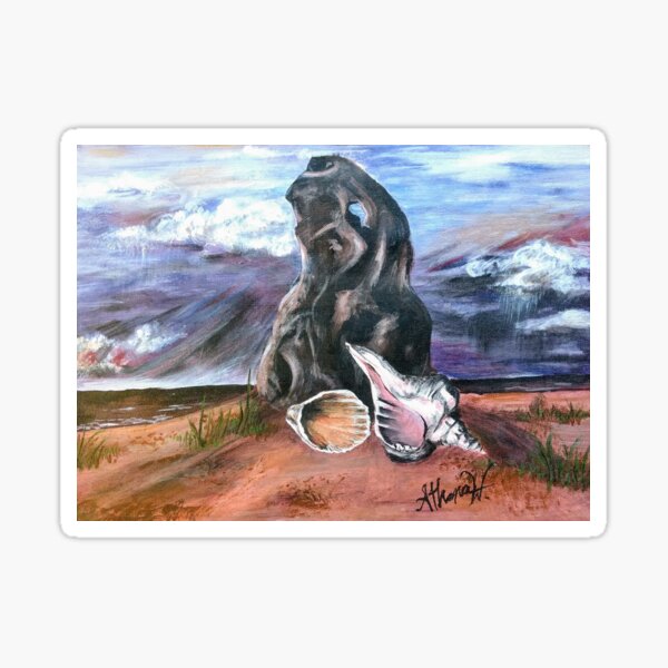 Stormy Sea with Driftwood and Shells Sticker