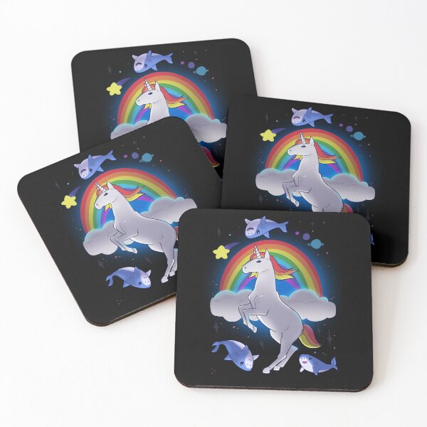 Item preview, Rainbow magic unicorn with cute sharks designed and sold by Mossysplashart.