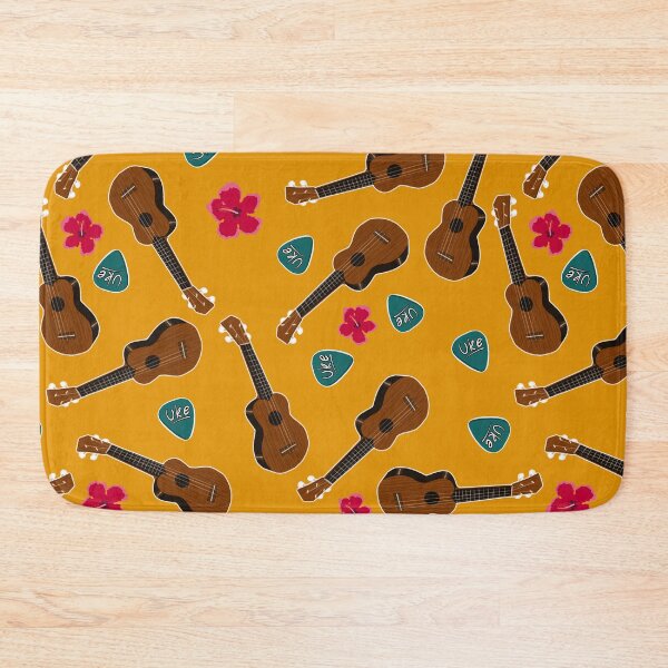 Item preview, Ukulele hibiscus mix on orange background designed and sold by BumbleBearArtUK.
