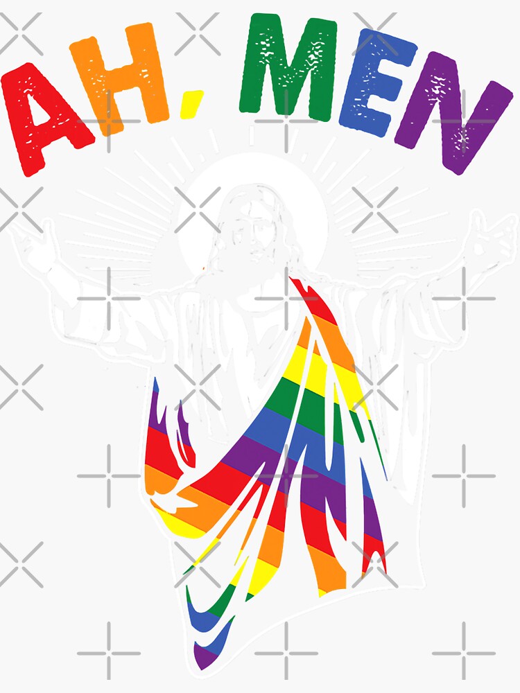 Ah Men Funny Lgbt Gay Pride Jesus Rainbow Flag Christian Sticker For