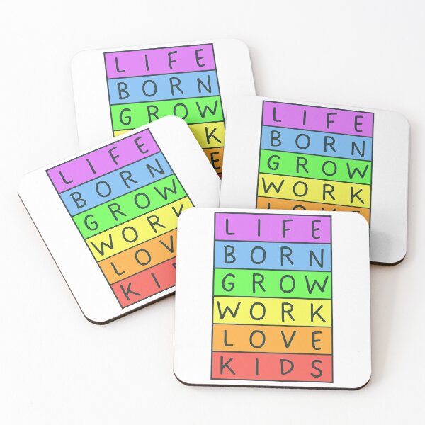 Item preview, Rainbow Life - Born, grow, work, love, kids - Pastel Colors - Grey text - Violet to red rainbow designed and sold by RainbowWordLand.