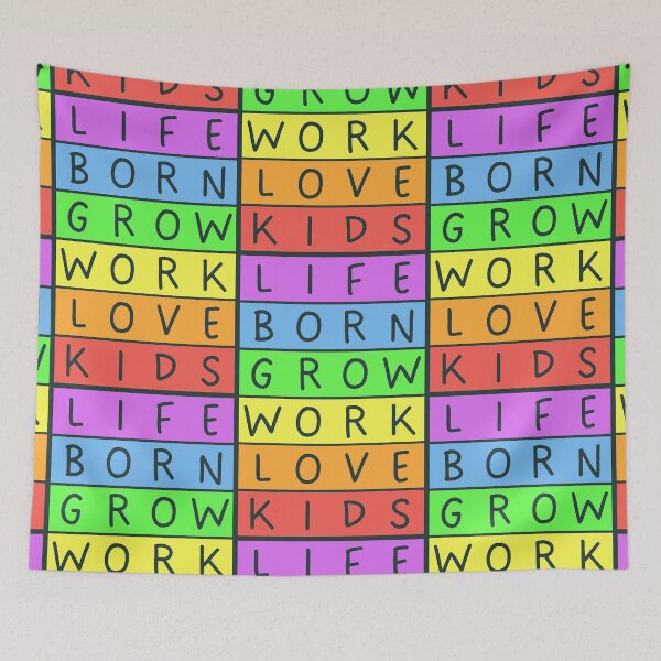 Item preview, Rainbow Life - Born, grow, work, love, kids - Pastel Colors - Grey text - Violet to red rainbow designed and sold by RainbowWordLand.