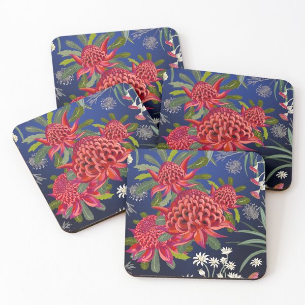 Item preview, Botanical Australian native flowers, Waratah, forals, red, blue, bright contemporary art designed and sold by chrissyink.