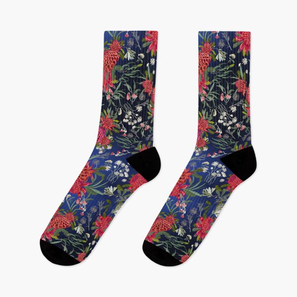 Item preview, Botanical Australian native flowers, Waratah, forals, red, blue, bright contemporary art designed and sold by chrissyink.
