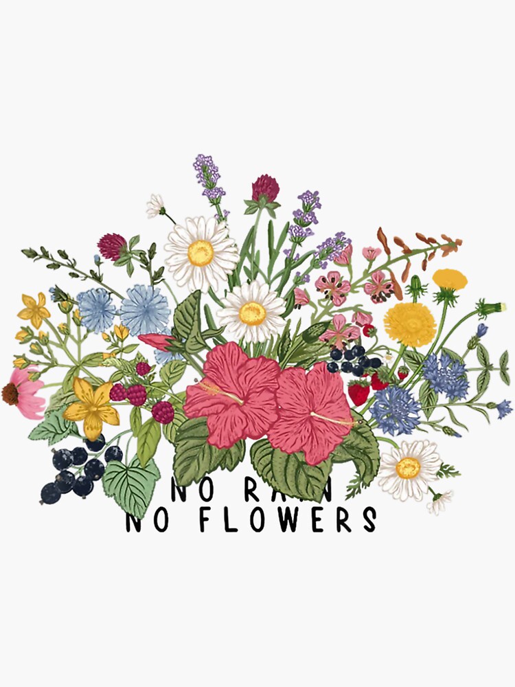 "No Rain No Flowers Cute Flowers Lover Flower And Nature" Sticker for