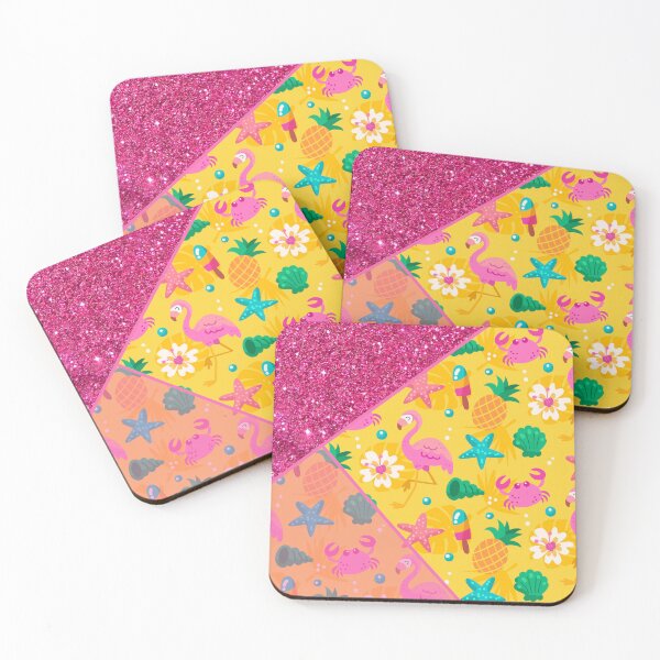Item preview, pink glitter and yellow tropical flamingo pattern designed and sold by Beeroclock.