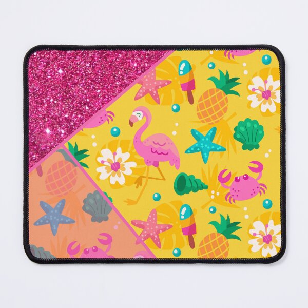 Item preview, pink glitter and yellow tropical flamingo pattern designed and sold by Beeroclock.