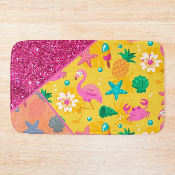 Item preview, pink glitter and yellow tropical flamingo pattern designed and sold by Beeroclock.