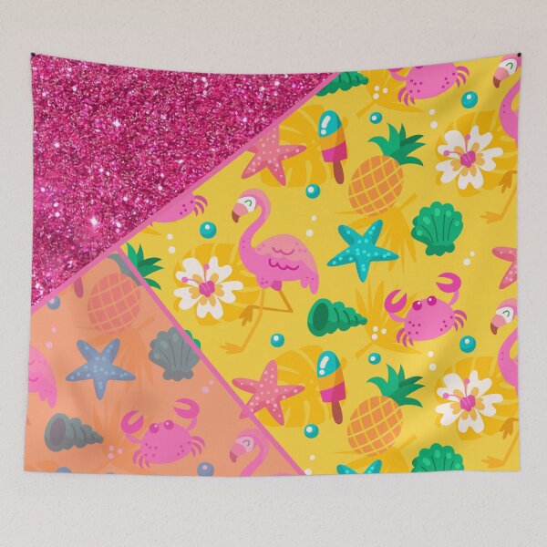 Item preview, pink glitter and yellow tropical flamingo pattern designed and sold by Beeroclock.