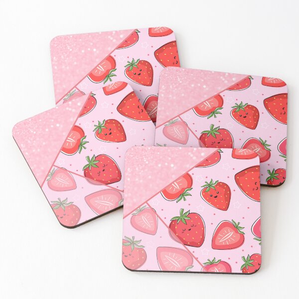 Item preview, cute pink glitter kawaii strawberry summer pattern designed and sold by Beeroclock.
