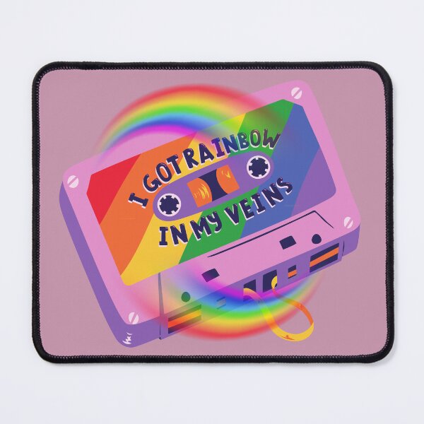 Item preview, A brightly colored, quirky cassette tape in rainbow shades.I got rainbow in my veins designed and sold by Wonder & Whimsy.