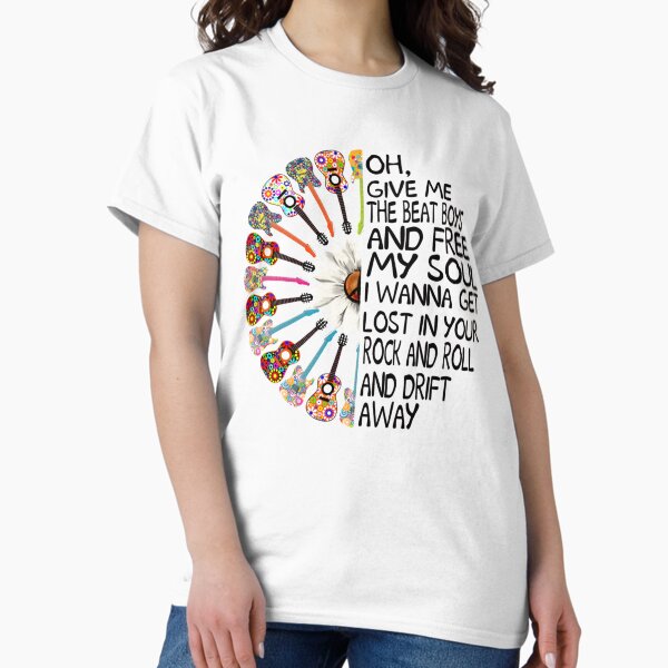 Vista previa del artículo con la obra «Dame a los Beat Boys y libera mi alma, Doobie Brothers, Drift Away, camiseta con letra», diseñado y vendido por StudioSandeArt.