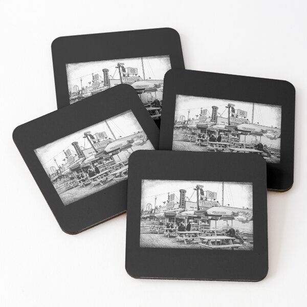 Item preview, Nathans Famous Frankfurters On The Coney Island Boardwalk Black and White designed and sold by ZedStoreDesigns.