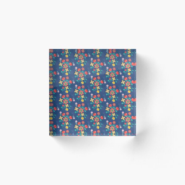 Flower Power In Blue Pattern Acrylic Block