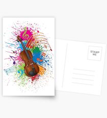 Violin with Bow Paint Splatter Illustration Postcards