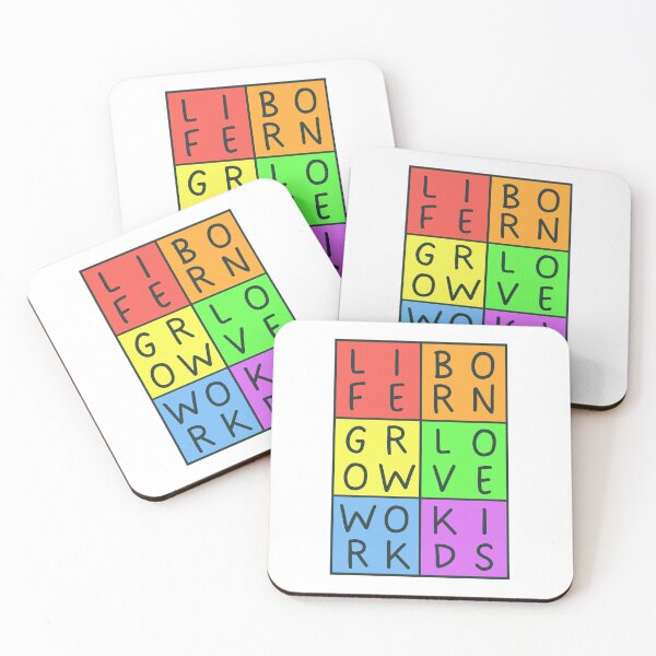 Item preview, Rainbow Life: Born, grow, work, love, kids - 2x3 Squares - Gray text - Pastel colors rainbow quote designed and sold by RainbowWordLand.