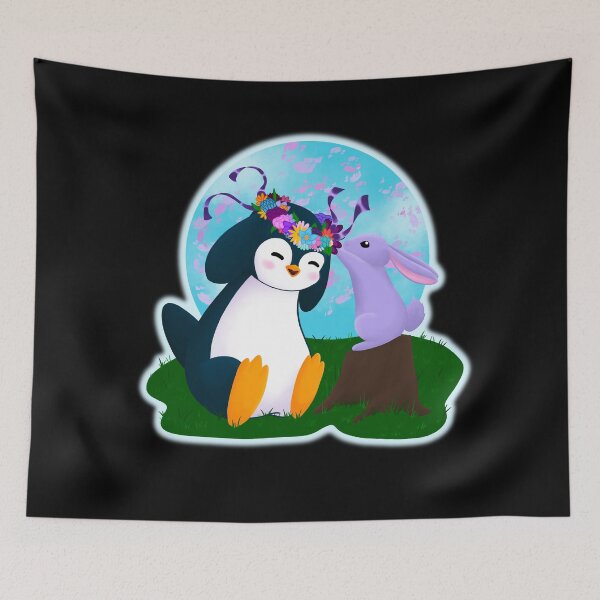 Artikelvorschau, Kleiner Pinguin und Lavendelhase begrüßen den Frühling entworfen und verkauft von BittyKittyNeko.