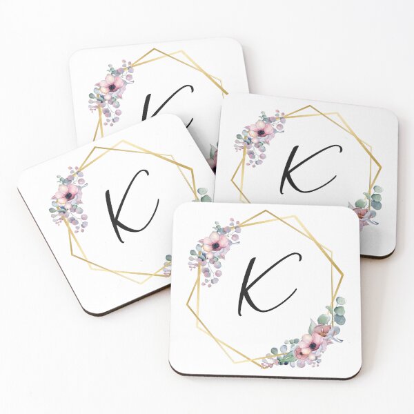 Artikelvorschau, Monogrammbuchstabe K | Lila Blüten mit goldenen Rändern entworfen und verkauft von JustSeasons.