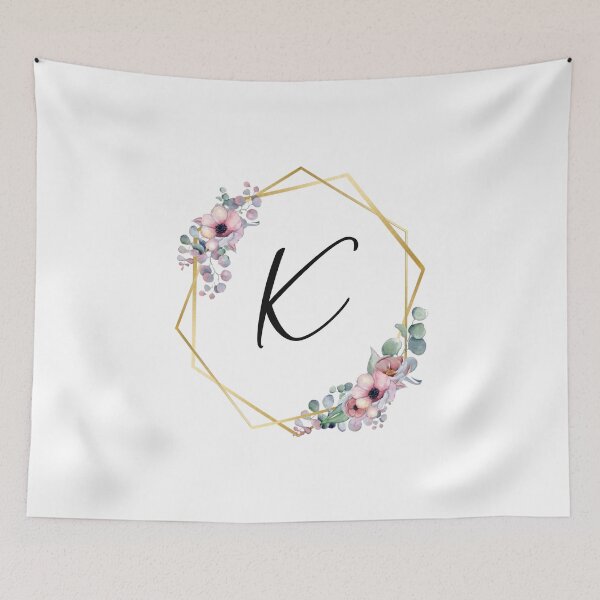 Artikelvorschau, Monogrammbuchstabe K | Lila Blüten mit goldenen Rändern entworfen und verkauft von JustSeasons.