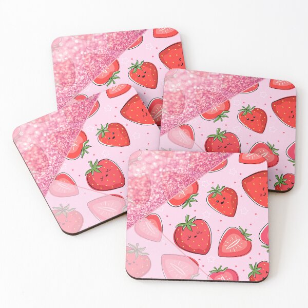 Item preview, pink glitter kawaii strawberry summer pattern designed and sold by Beeroclock.