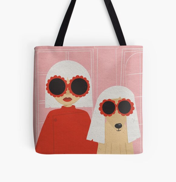 Girl and dog pink Tote bag doublé