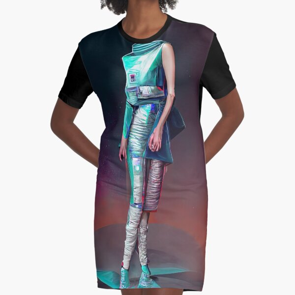 Futuristic Space Age Fashion Concept Graphic T-Shirt Dress