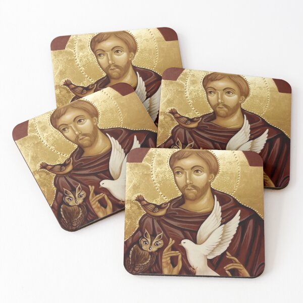 Item preview, Icon of St Francis with Owl, Robin and Dove by Olga Bileski designed and sold by ikon-olga.
