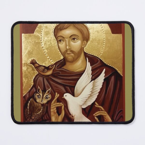 Item preview, Icon of St Francis with Owl, Robin and Dove by Olga Bileski designed and sold by ikon-olga.