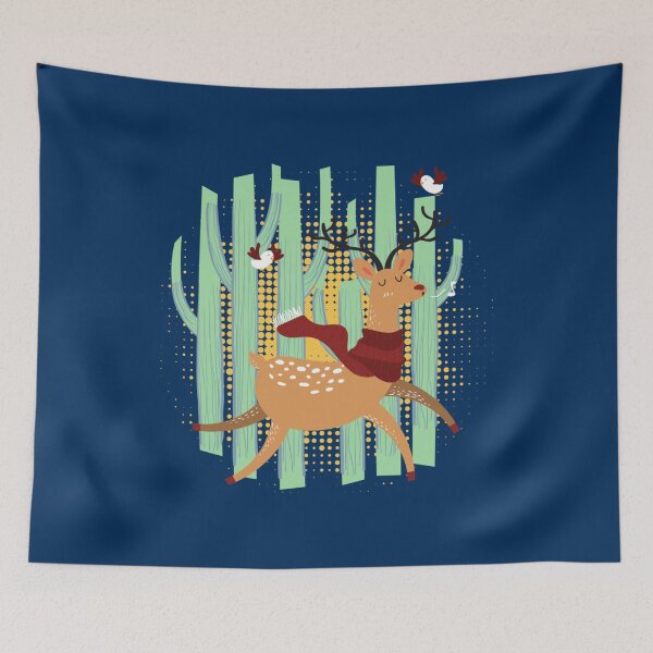 Item preview, Deer with a scarf, running in the woods   designed and sold by VintCondition.