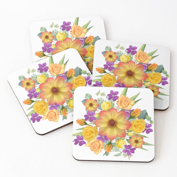 Item preview, Digital Florist - Dahlia Delights and Purple Clematis summer vibes orange, purple and yellows designed and sold by OByD.