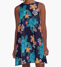 Vestido acampanado Tortuga marina con flores
